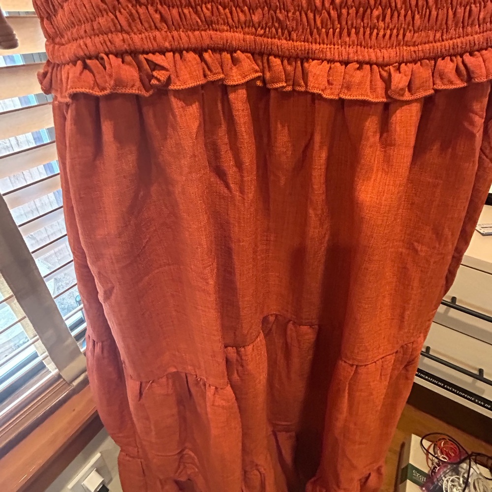Pinkblush Rust Tie-Shoulder Smocked Midi Dress - Picture 5 of 5